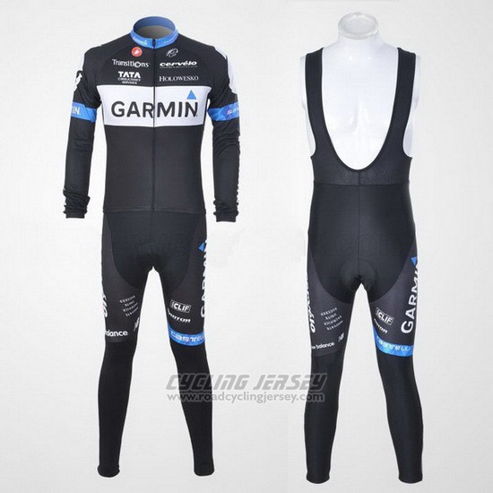 2011 Cycling Jersey Garmin Cervelo White and Black Long Sleeve and Bib Tight